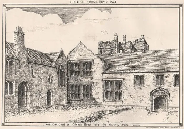 Framed Print : The Court of Cotehele House from the Gateway (Cornwall), antique print 1874 Framed Print : The Court of Cotehele House from the Gateway (Cornwall), antique print 1874