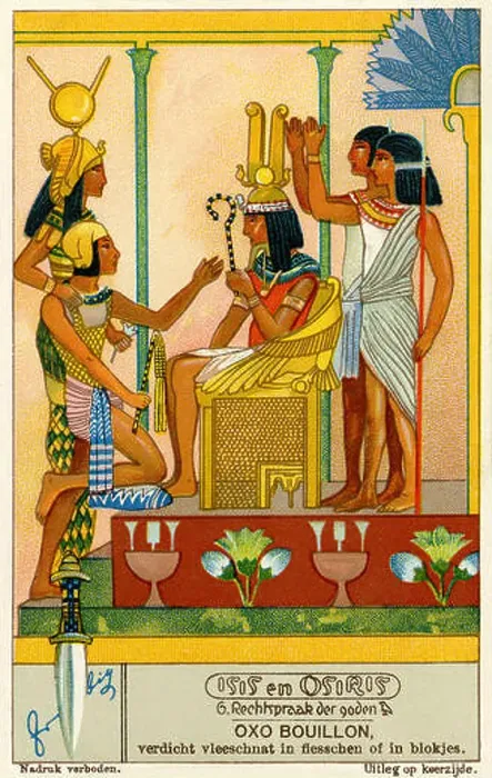 Framed Print : Court of the gods - conflict between Horus and Set. Isis and Osiris. Liebig collectors card 1933 Framed Print : Court of the gods - conflict between Horus and Set. Isis and Osiris. Liebig collectors card 1933