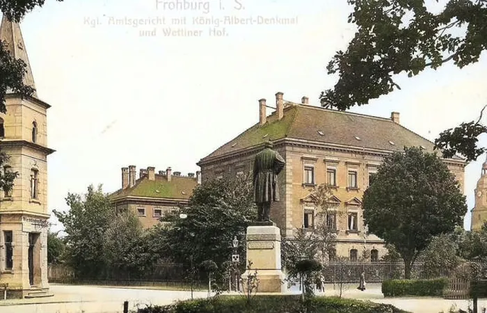 Framed Print : Courthouses in Frohburg, Statues of Albert of Saxony in Germany Framed Print : Courthouses in Frohburg, Statues of Albert of Saxony in Germany