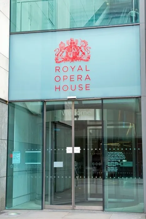 Framed Print : Covent Garden, modern contemporary glass side entrance to the Royal Opera House open for tours when no performance on Framed Print : Covent Garden, modern contemporary glass side entrance to the Royal Opera House open for tours when no performance on