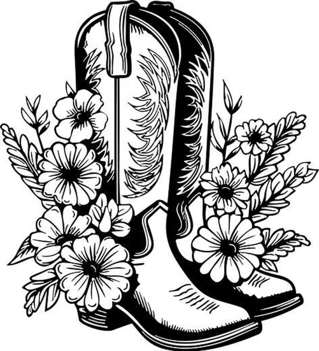 Framed Print : Cowboy boots with flowers and leaves Framed Print : Cowboy boots with flowers and leaves