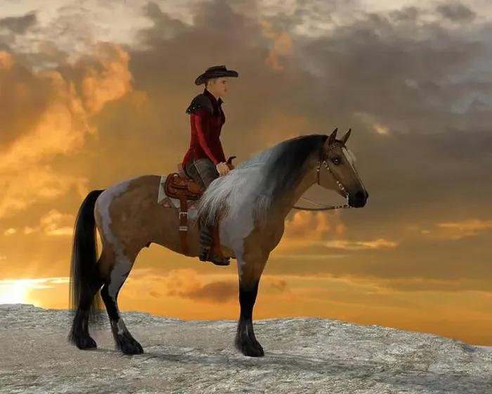 Framed Print : Cowboy Ethan - A cowboy and his Quarter horse stand on a cliff resting Framed Print : Cowboy Ethan - A cowboy and his Quarter horse stand on a cliff resting