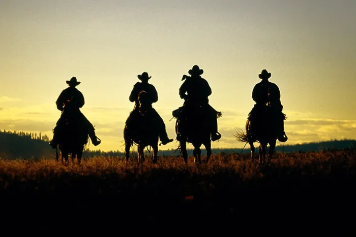 Framed Print : Four cowboys hitting the trail at sunrise Framed Print : Four cowboys hitting the trail at sunrise