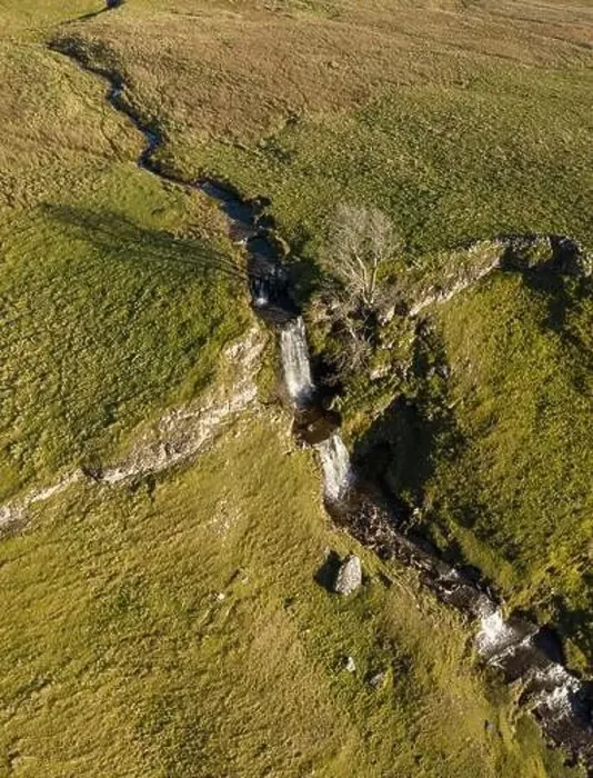 Framed Print : cray falls in wharfedale yorkshire on sunny day drone image Framed Print : cray falls in wharfedale yorkshire on sunny day drone image