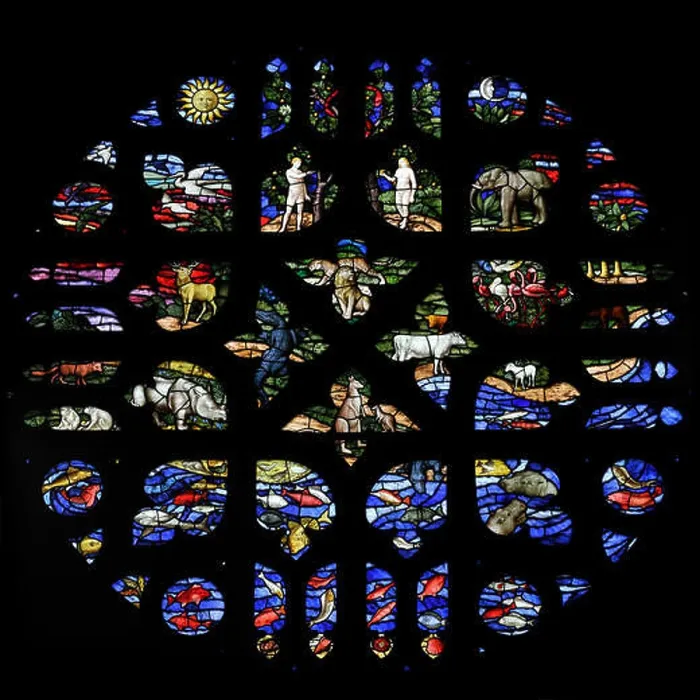 Framed Print : The Creation, West window, Giggleswick School Chapel, Settle, North Yorkshire, England Framed Print : The Creation, West window, Giggleswick School Chapel, Settle, North Yorkshire, England