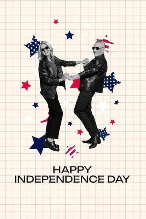 Framed Print : Creative collage poster of people dancing have fun on happy independence day on pastel color background Framed Print : Creative collage poster of people dancing have fun on happy independence day on pastel color background