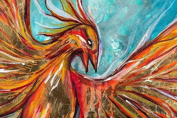 Creative fantasy paint with amazing Fiery gpld Phoenix bird