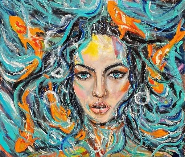 Creative painting work with a face of girl