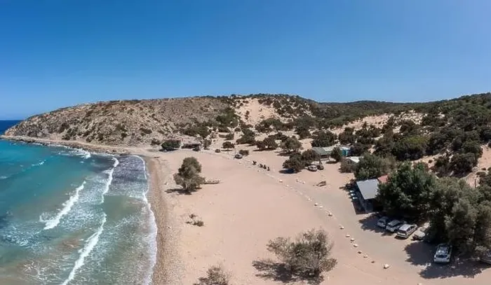 Framed Print : Crete, Greece, Gavdos island. Aerial drone view of sandy beach Framed Print : Crete, Greece, Gavdos island. Aerial drone view of sandy beach