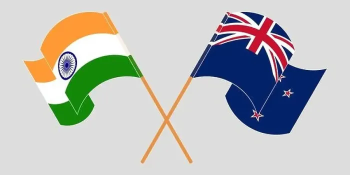 Framed Print : Crossed and waving flags of New Zealand and India. Vector illustration Framed Print : Crossed and waving flags of New Zealand and India. Vector illustration