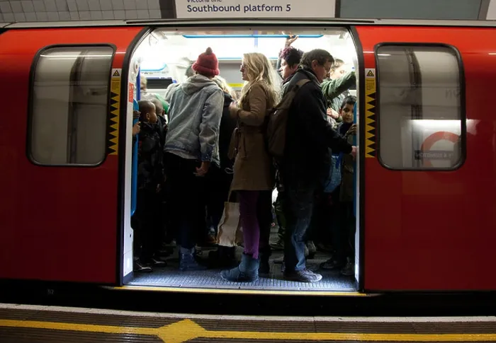 Framed Print : Crowded London Underground carriage during morning rush hour Framed Print : Crowded London Underground carriage during morning rush hour