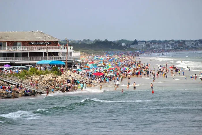 Framed Print : Crowds of people enjoy a summer day at Ogunquit Beach, Maine Framed Print : Crowds of people enjoy a summer day at Ogunquit Beach, Maine