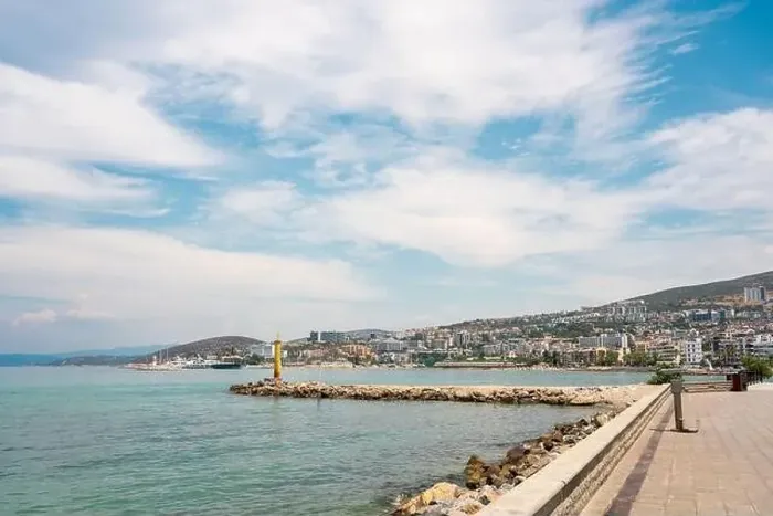 Framed Print : The cruise ship is located on Kusadasi Island in the port of Kusadasi, Turkey