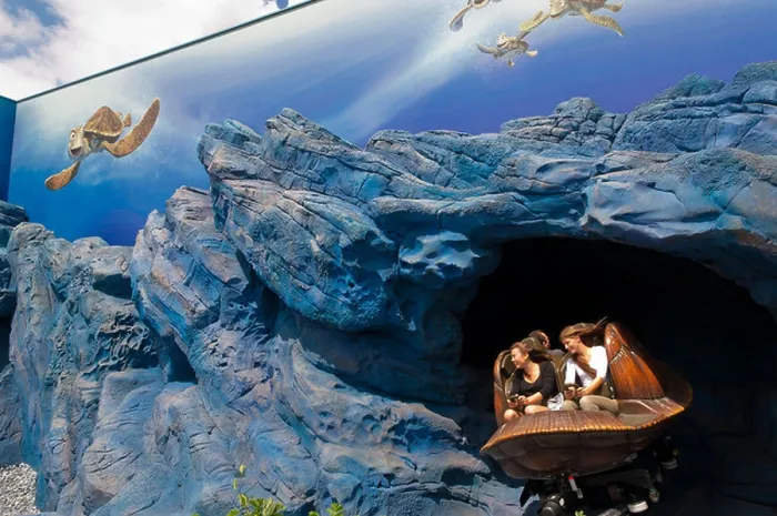 Framed Print : Crush's Coaster ( based on finding Nemo ) roller coaster ride showing movement at Disneyland Paris in France