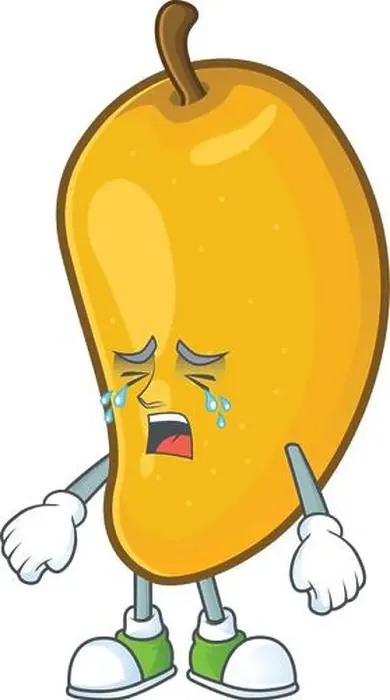 Framed Print : Crying character mango fruit with cartoon mascot Framed Print : Crying character mango fruit with cartoon mascot