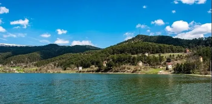 Framed Print : Cubuk Lake in Goynuk District of Bolu, Turkey. Beautiful lake view with windmills Framed Print : Cubuk Lake in Goynuk District of Bolu, Turkey. Beautiful lake view with windmills
