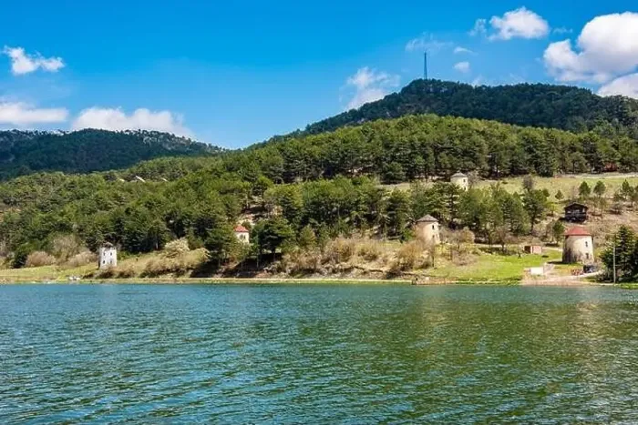 Framed Print : Cubuk Lake in Goynuk District of Bolu, Turkey. Beautiful lake view with windmills Framed Print : Cubuk Lake in Goynuk District of Bolu, Turkey. Beautiful lake view with windmills