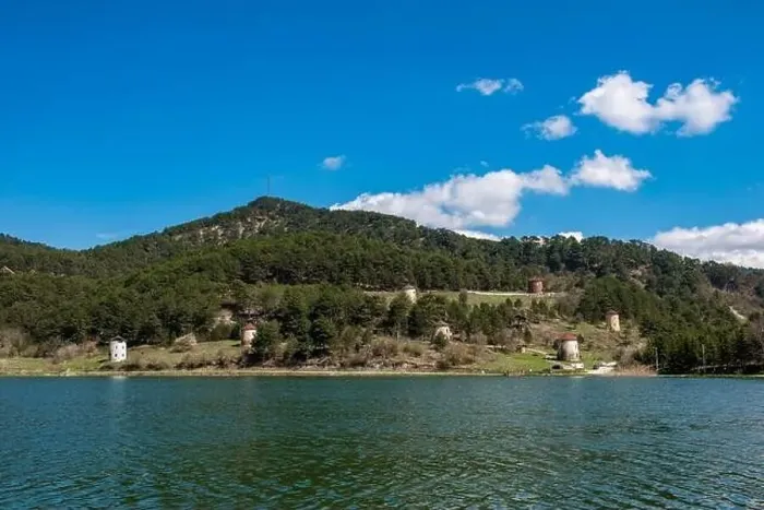 Framed Print : Cubuk Lake in Goynuk District of Bolu, Turkey. Beautiful lake view with windmills Framed Print : Cubuk Lake in Goynuk District of Bolu, Turkey. Beautiful lake view with windmills