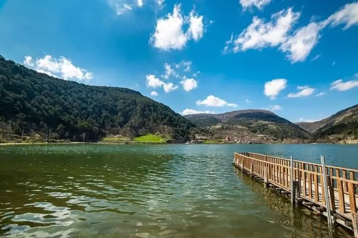 Framed Print : Cubuk Lake in Goynuk District of Bolu, Turkey. Beautiful lake view with windmills Framed Print : Cubuk Lake in Goynuk District of Bolu, Turkey. Beautiful lake view with windmills