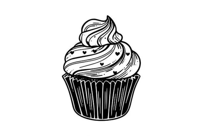 Framed Print : Cupcake in engraving style. Ink sketch isolated on white background. Hand drawn vector illustration Framed Print : Cupcake in engraving style. Ink sketch isolated on white background. Hand drawn vector illustration