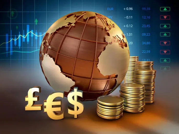 Framed Print : Currencies symbols and coins around an Earht globe. 3D illustration Framed Print : Currencies symbols and coins around an Earht globe. 3D illustration