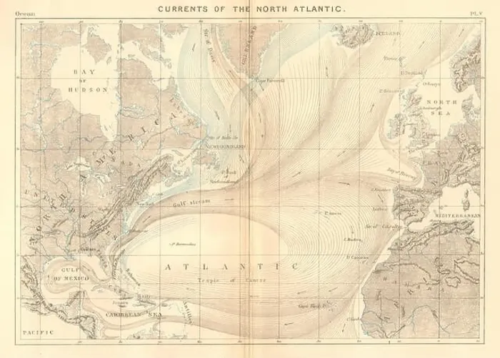 Framed Print : Currents of the North Atlantic Ocean 1886 old antique vintage map plan chart Framed Print : Currents of the North Atlantic Ocean 1886 old antique vintage map plan chart