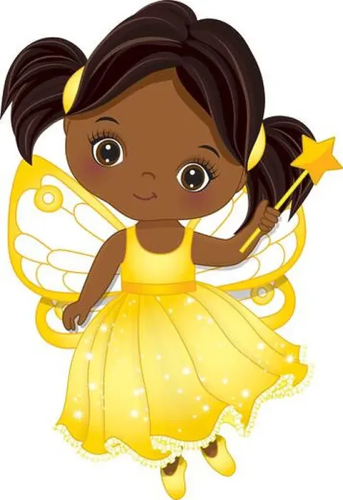 Framed Print : Cute African American Fairy Girl Has Ponytails Holding Magic Wand. Vector Little Fairy Framed Print : Cute African American Fairy Girl Has Ponytails Holding Magic Wand. Vector Little Fairy