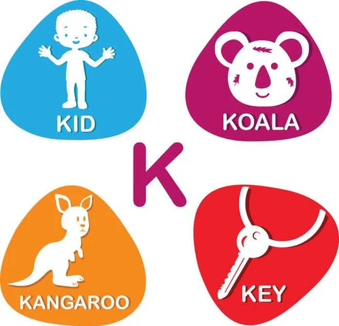 Framed Print : Cute alphabet in vector. K letter for kid, koala, kangaroo and key Framed Print : Cute alphabet in vector. K letter for kid, koala, kangaroo and key