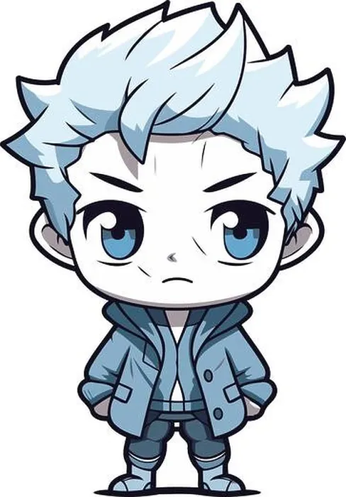 Framed Print : Cute anime boy with blue eyes. Vector clip art illustration Framed Print : Cute anime boy with blue eyes. Vector clip art illustration