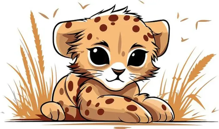 Framed Print : Cute baby cheetah in the field. Vector illustration Framed Print : Cute baby cheetah in the field. Vector illustration