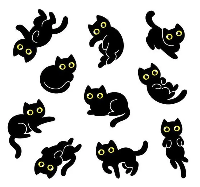 Framed Print : Cute cartoon black cat drawing set Framed Print : Cute cartoon black cat drawing set