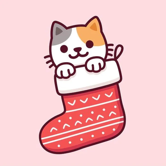 Framed Print : Cute cartoon cat in Christmas stocking Framed Print : Cute cartoon cat in Christmas stocking