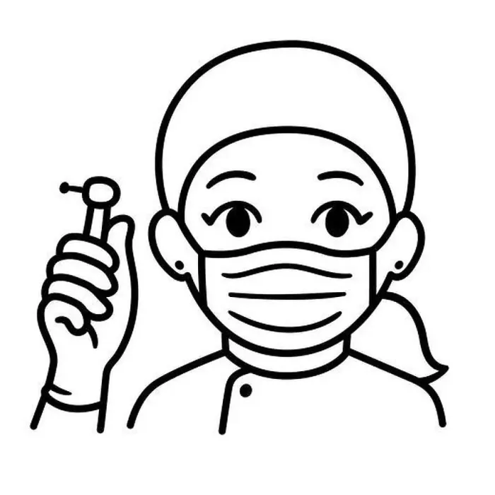 Framed Print : Cute cartoon female dentist in face mask holding a drill Framed Print : Cute cartoon female dentist in face mask holding a drill