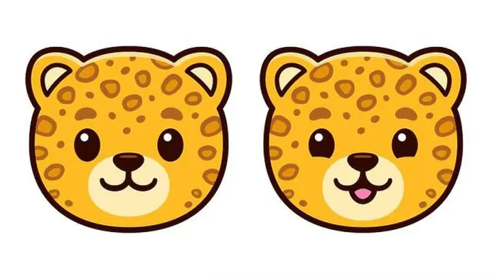 Framed Print : Cute cartoon leopard face icon. Kawaii baby leopard smiling, vector clip art illustration