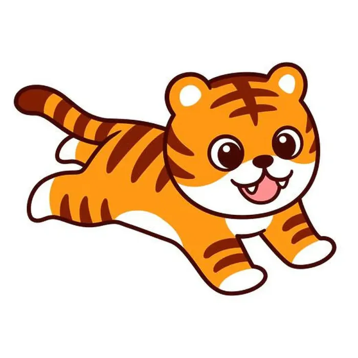 Framed Print : Cute cartoon running or jumping tiger drawing. Funny little tiger pounce. Isolated vector clip art illustration Framed Print : Cute cartoon running or jumping tiger drawing. Funny little tiger pounce. Isolated vector clip art illustration