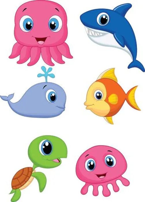 Framed Print : Cute cartoon sea animals Framed Print : Cute cartoon sea animals