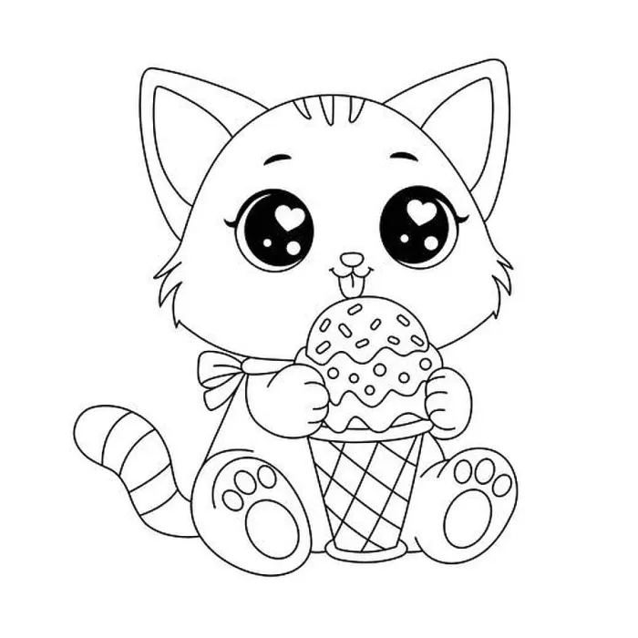 Framed Print : Cute Cat Eating Ice Cream. Kitty Coloring Page. Rainbow Kitten Loves Ice-Cream Cartoon Vector Illustration Framed Print : Cute Cat Eating Ice Cream. Kitty Coloring Page. Rainbow Kitten Loves Ice-Cream Cartoon Vector Illustration