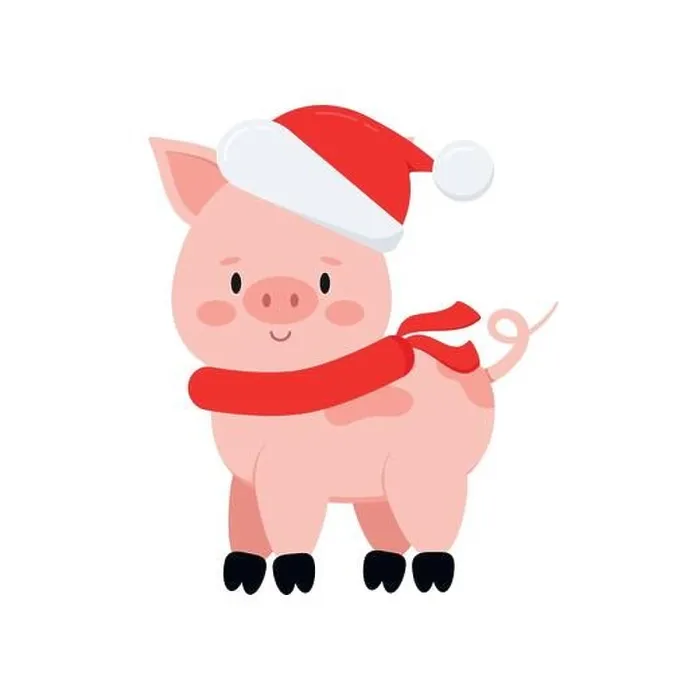 Framed Print : Cute christmas pig vector icon isolated on white background