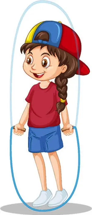 Framed Print : Cute girl jumping on rope cartoon character isolated Framed Print : Cute girl jumping on rope cartoon character isolated