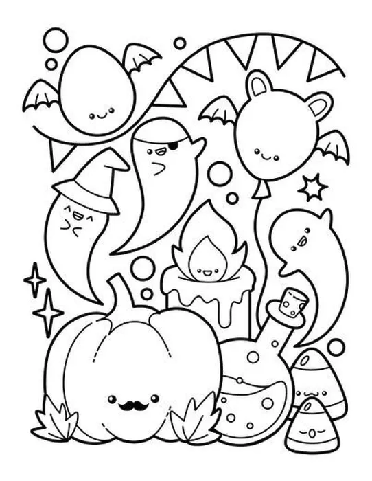 Framed Print : Cute And Kawaii Halloween Coloring Page Framed Print : Cute And Kawaii Halloween Coloring Page