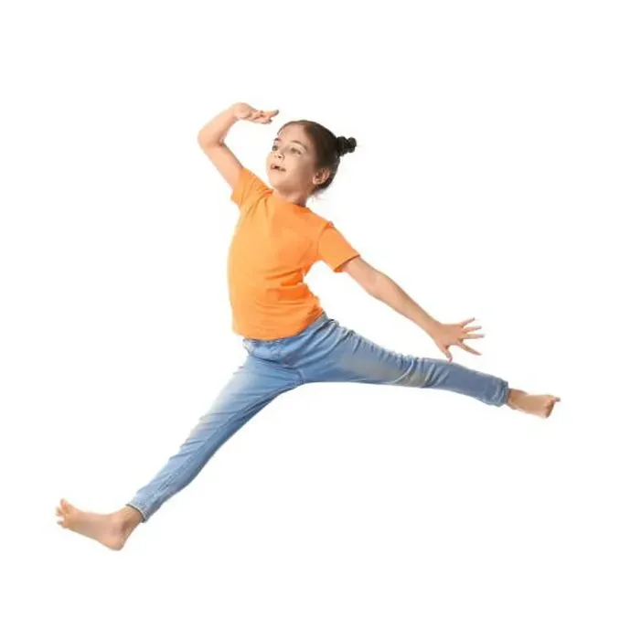 Framed Print : Cute little girl jumping on white background Framed Print : Cute little girl jumping on white background