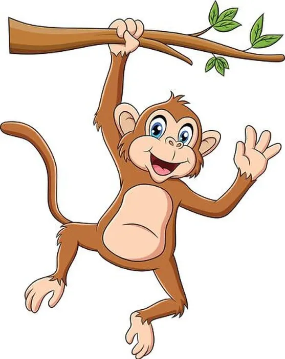 Framed Print : Cute Monkey hanging on a tree branches cartoon animal vector illustration Framed Print : Cute Monkey hanging on a tree branches cartoon animal vector illustration
