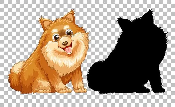Framed Print : Cute pomeranian dog and its silhouette on transparent background illustration