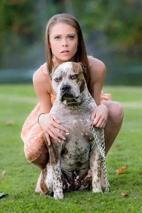 Framed Print : Cute young female poses with dog, late afternoon in the park Framed Print : Cute young female poses with dog, late afternoon in the park