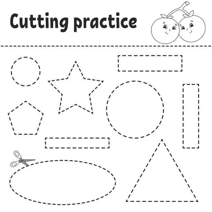 Framed Print : Cutting practice for kids. Education developing worksheet Framed Print : Cutting practice for kids. Education developing worksheet