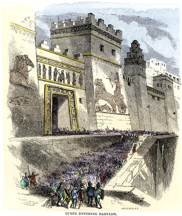 Framed Print : Cyrus the Great and Persian army entering Babylon 539 BC. Hand-colored woodcut Framed Print : Cyrus the Great and Persian army entering Babylon 539 BC. Hand-colored woodcut