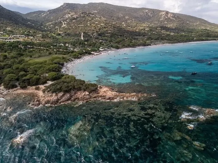 Framed Print : Da Mare By Sea Lounge in Porto-Vecchio and surrounding beach aerial view, Corsica France Framed Print : Da Mare By Sea Lounge in Porto-Vecchio and surrounding beach aerial view, Corsica France