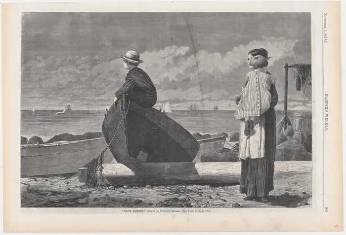 Framed Print : 'Dad's Coming!' - Drawn by Winslow Homer (Harper's Weekly) Framed Print : 'Dad's Coming!' - Drawn by Winslow Homer (Harper's Weekly)