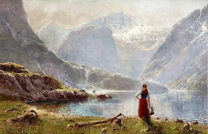 Framed Print : Dahl Hans Andreas - a Young Girl by a Fjord - Norwegian School - 19th Century Framed Print : Dahl Hans Andreas - a Young Girl by a Fjord - Norwegian School - 19th Century