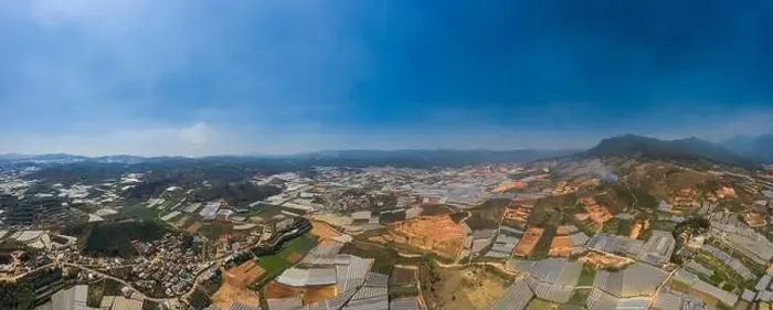 Framed Print : Dalat or Da Lat, Vietnam aerial panorama of agricultural area showing farms Framed Print : Dalat or Da Lat, Vietnam aerial panorama of agricultural area showing farms